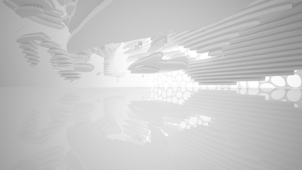 Abstract white parametric interior with window. 3D illustration and rendering.