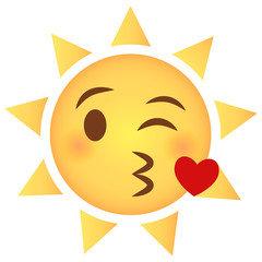 Naklejka premium Sonne Emoji Kussmund mit Herz