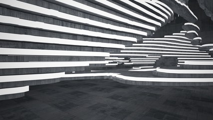 Abstract  concrete parametric interior with neon lighting. 3D illustration and rendering.