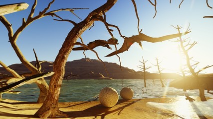 Flying pterodactyl against the beautiful cloudscape 3d illustration © satori