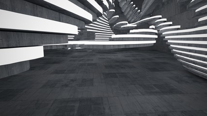 Abstract  concrete parametric interior with neon lighting. 3D illustration and rendering.