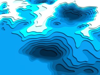 3D model of topographic map. 3D rendering, abstract topographic background. Sea depth. The concept of geography. The surface of the seabed. Cartography, hydrography and topology.
