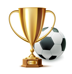 Vector realistic golden trophy cup soccer ball