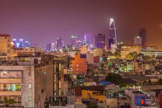 Vietnam, Ho Chi Minh City Scene At Night Time From The View Rooftop Bar.