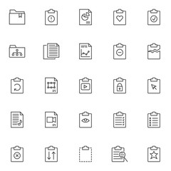 File and folders outline icons set. linear style symbols collection, line signs pack. vector graphics. Set includes icons as bookmarked folder, clipboard with exclamation mark, business report file