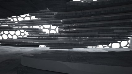 Abstract white and brown concrete parametric interior  with window. 3D illustration and rendering.