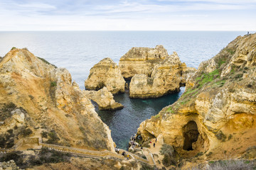 Fototapeta na wymiar Stunning cliffs and arches in Ponta da Piedade, Lagos, Algarve, Portugal