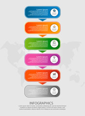 Modern vector illustration. Infographic template with six elements, arrows of the rectangle. Step by step. Designed for business, presentations, web design, timeline elements, diagrams with 6 steps