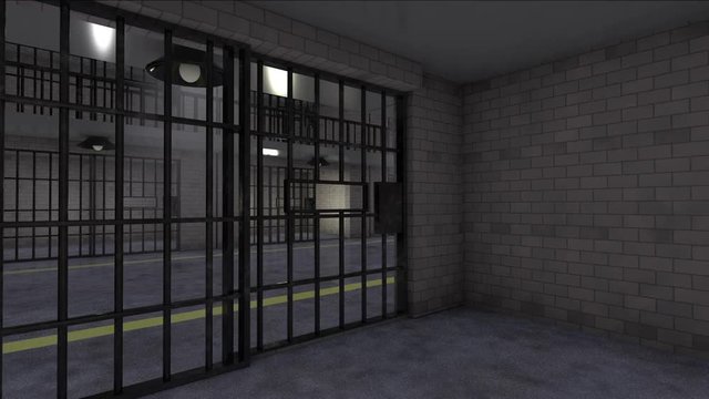 Move Backward Into Prison Cell Close Door. an animation render of the perspective of someone going back into a cell and the door closes
