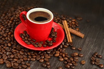 cup  with coffee beans