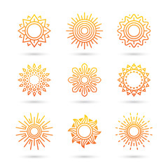 Sun icon set isolated on white background.