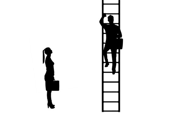 Silhouette vector of workers, a man climbs the career ladder instead of a woman
