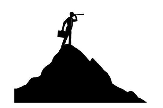 Silhouette vector of a businessman looking through a telescope on top
