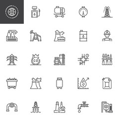 Oil industry outline icons set. linear style symbols collection, line signs pack. vector graphics. Set includes icons as Gas station, Tank, Gauge, Extraction rig, Factory, Pumpjack, Refinery, Platform