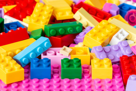 Colored plastic toy bricks