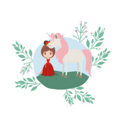 princess with unicorn in the camp vector illustration design