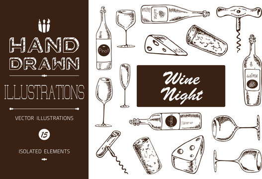 Hand Drawn Wine Night Vector Illustrations