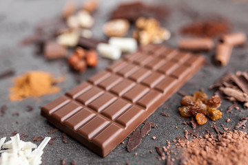 Delicious chocolate on a rustic background