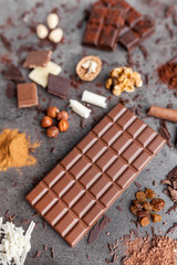 Delicious chocolate on a rustic background