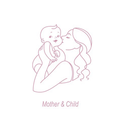 Mother and child line logo. Symbol of baby care. Family, health and medicine emblem. Design template for your product. Vector monochrome icon illustration.