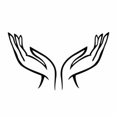Fototapeta premium Disclosed a human hand . The palm in the form of a Lotus. Symbolic image-making. The concept for design. Vector.