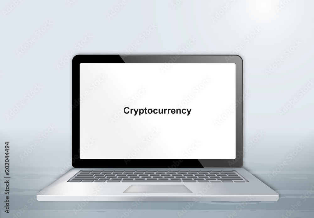 Sticker laptop auf holztisch - cryptocurrency