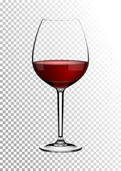 Transparent realistic vector wineglass full of red wine rich dark ruby burgundy color. Illustration in photorealistic style.
