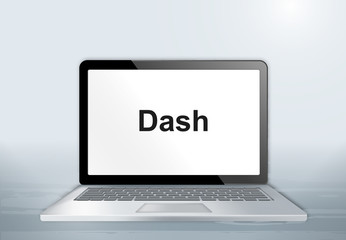 Laptop auf Holztisch - Dash Text