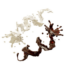 Chocolate and milk splash spiral with droplets isolated. 3D illustration