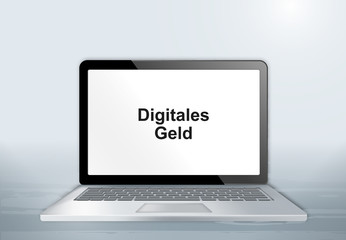 Laptop auf Holztisch - Digitales Geld