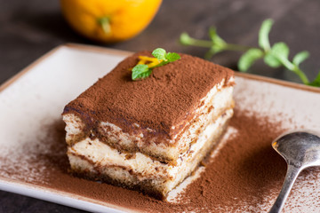 Tiramisu Cake Traditional Italian Dessert with Mascarpone Cheese and Espresso Coffee