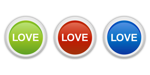 rundes Button Set grün rot blau - LOVE