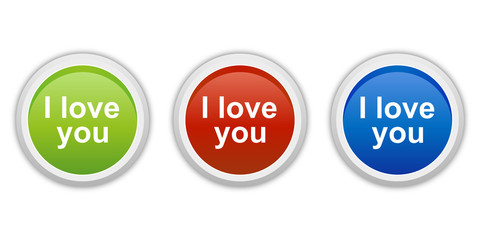 rundes Button Set grün rot blau - I love you