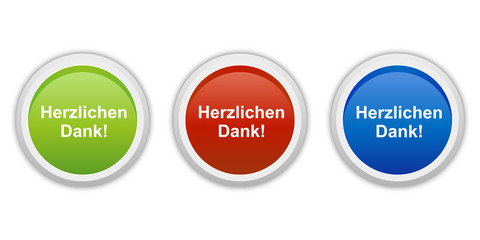 rundes Button Set grün rot blau - Herzlichen Dank
