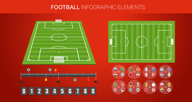 Football infographic elements. Soccer match statistics template. Flat design