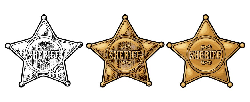 Sheriff star. Vintage color vector engraving illustration