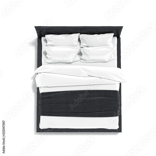 "Black bed with white linens, top view, 3d rendering" Stock photo and ...