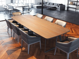 Modern office meeting room with transparent glass walls, 3d rendering