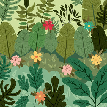 leafs plant blurred colors pattern vector illustration design