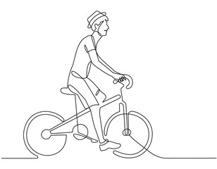 continuous line cyclist on a bicycle in competitions, drawn by hand. Icon, vector, picture, tattoo.