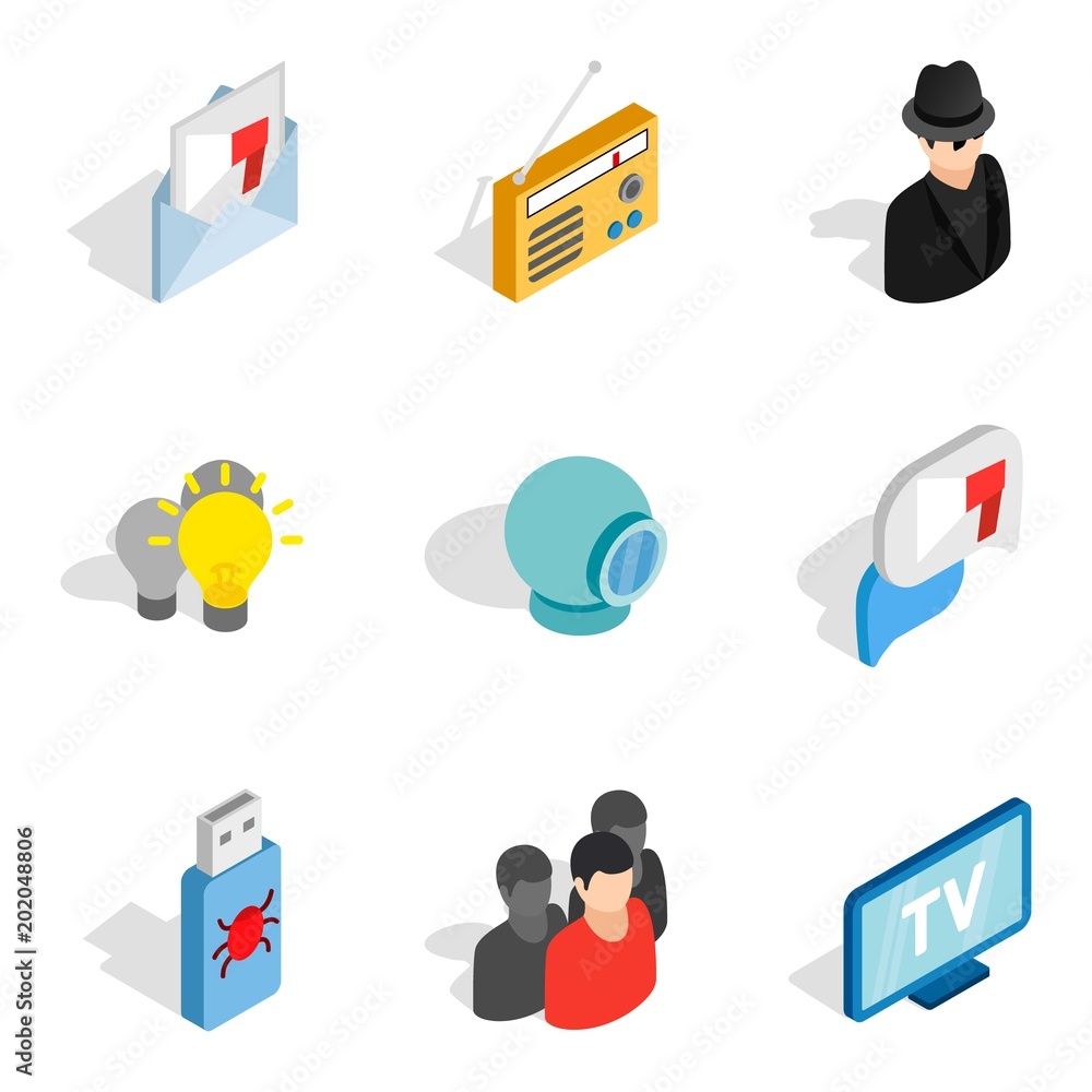 Poster web install icons set. isometric set of 9 web install vector icons for web isolated on white backgro