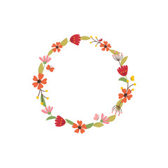 Vector flower wreath with butterflies. Floral frame for cards design.