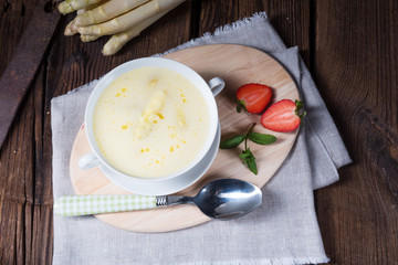 rustic white asparagus cream soup with butter