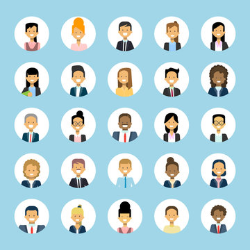 Man And Woman Avatars Set Businessman And Businesswoman Profile Icons Collection User Image Male Female Face Flat Vector Illustration