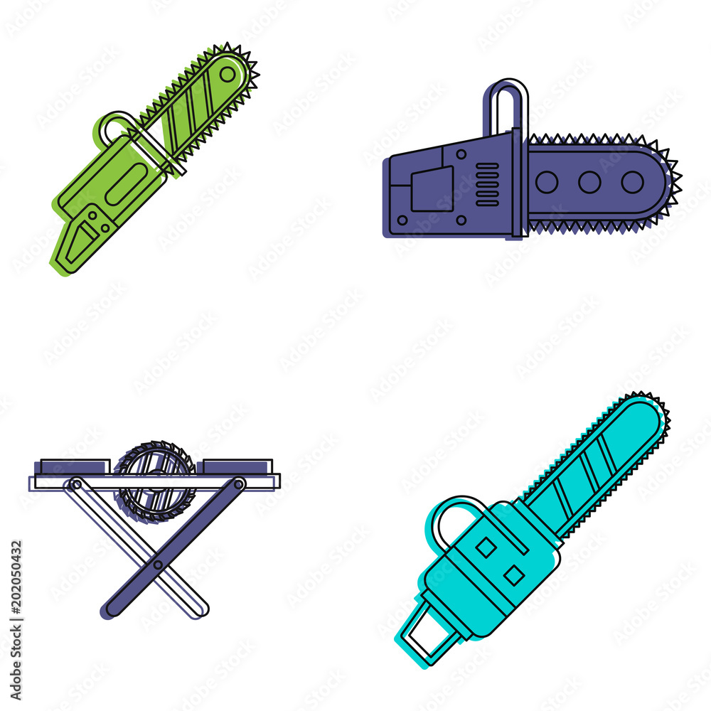 Poster chainsaw icon set. color outline set of chainsaw vector icons for web design isolated on white backg