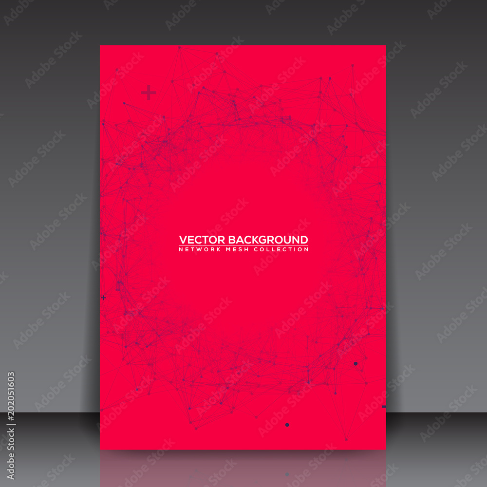 Aufkleber purple abstract network mesh on red background with white text - flyer template vector illustration