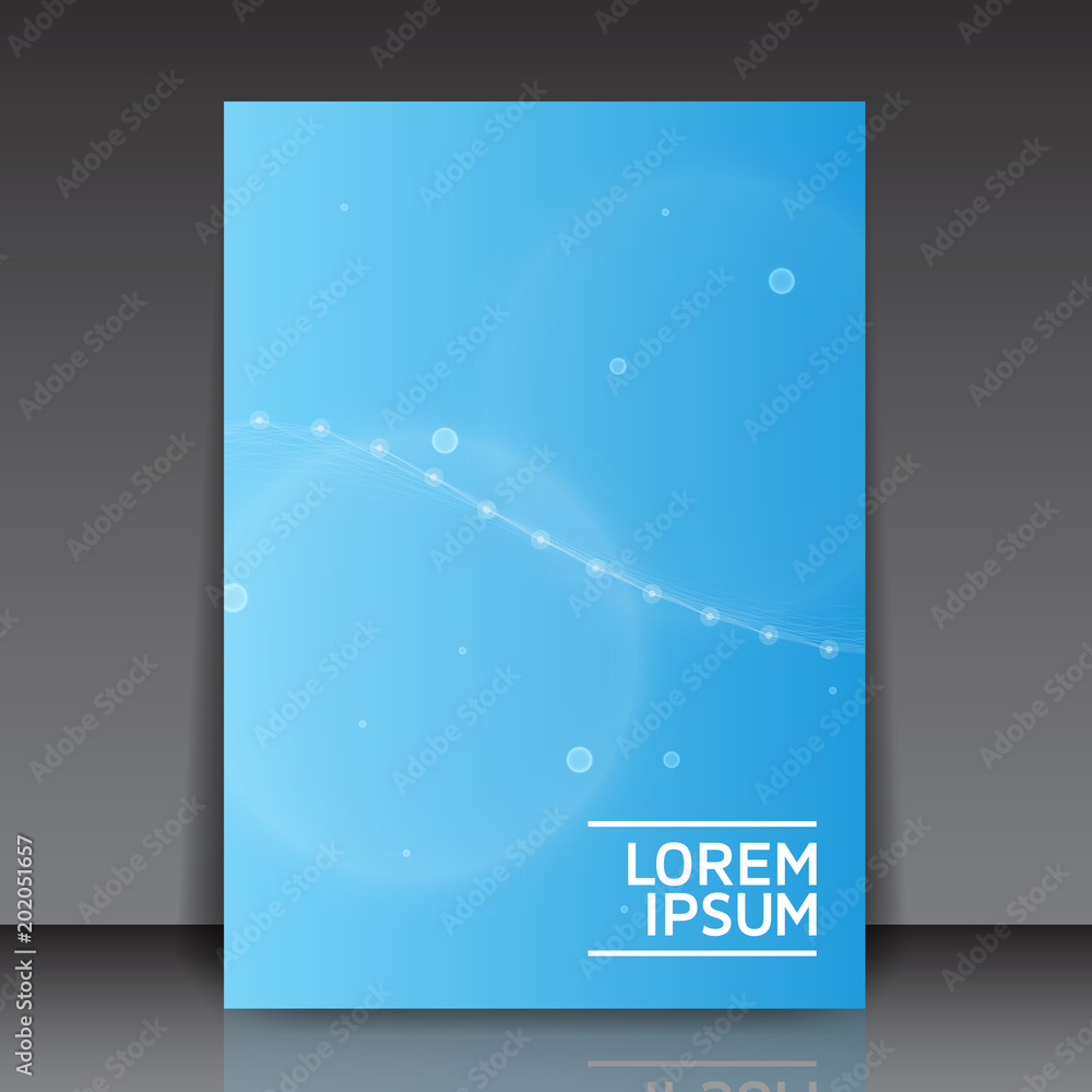Poster white abstract connecting lines and circles on blue background with white text - flyer template vect