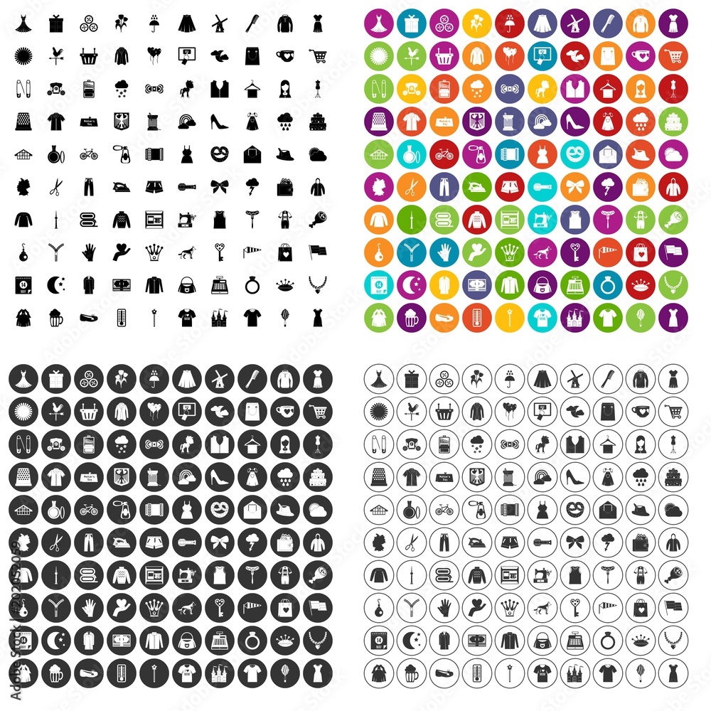 Poster 100 dress icons set vector in 4 variant for any web design isolated on white