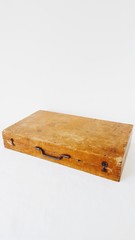Ancient wooden suitcase, storage of the artist, storage of tools