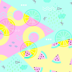 Sammer banner, poster. Punchy pastel. Trendy texture. Beautiful summer background with tropical fruits vector.